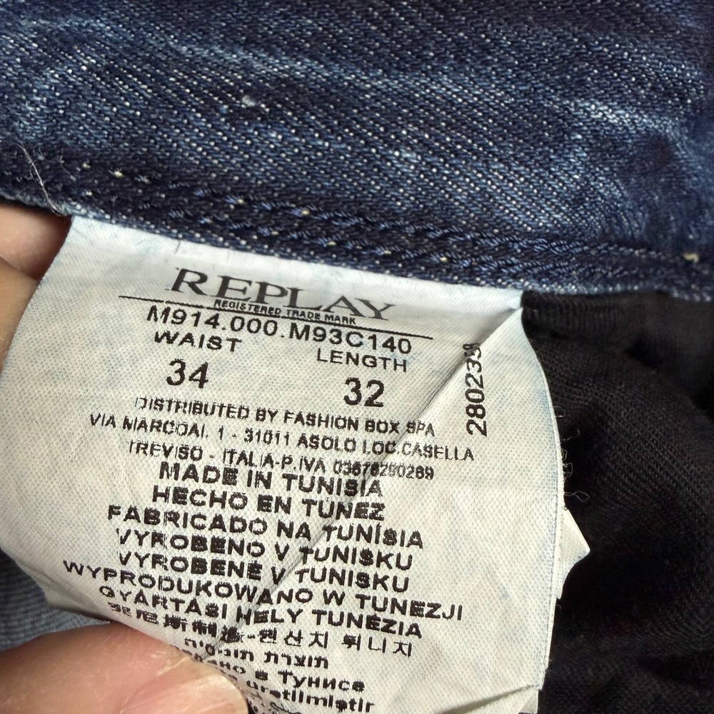 Replay Anbass Slim Fit Jeans Mens 34x32 Medium Wash Blue Denim M914 - Picture 8 of 14
